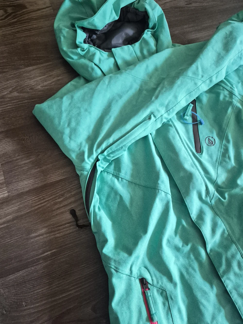 Volcom Girls' Teal Hooded Raincoat with Zip Pockets Size L